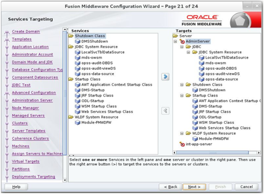 Services Targeting window